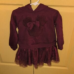 Disney Maroon Hoodie Dress with Bow and Tulle Skirt